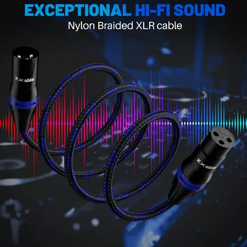 Vista 4 de XLR Cable de micrófono de 2 pies (paquete de 2, multicolor), cable de conexión de micrófono equilibrado de 3 pines macho a hembra, trenzado