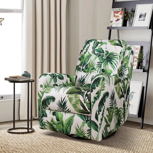 Vista 9 de HULALA Home Silla reclinable moderna de tela estampada para sala de estar, sofá reclinable con respaldo alado, cómodo sillón giratorio de 360 Marrón