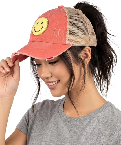 Vista 20 de Funky Junque Gorra de béisbol con cola de caballo cruzada, gorra de malla