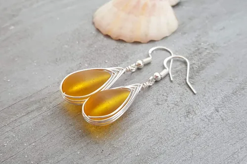 Vista 45 de Yinahawaii Handmade Sea Glass Earrings, Hawaiian Jewelry, Wire Braided Earrings Teardrop Earrings, Beach Jewelry Sea Glass Jewelry For Women Cobalt