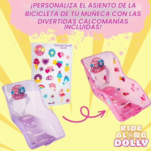 Vista 4 de Asiento de bicicleta para muñeca «Ride Along Dolly» (púrpura) con calcomanías para decorar (ideal para muñeca American o peluches)