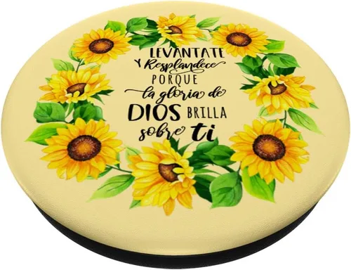 Vista 2 de Bible Verses Quotes Frases Biblicas Girasol Español Amarillo - PopSockets Agarre y soporte para teléfonos y tabletas
