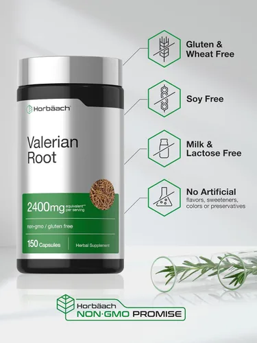 Vista 5 de Horbäach Cápsulas de raíz de valeriana 150 unidades Suplemento de extracto Sin OMG, sin gluten