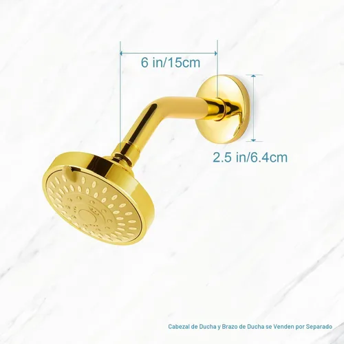 Vista 5 de OFFO Brazo de ducha con pestaña, de 6 pulgadas en oro brillante, montaje en pared, reemplazo, brazo angular de cabezal de ducha montado en la pared