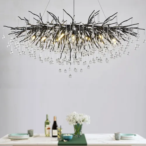 Vista 16 de Candelabro de cristal para comedor, lámpara moderna de 24 pulgadas para sala de estar, candelabros de rama de árbol dorado con 8 luces, lámpara