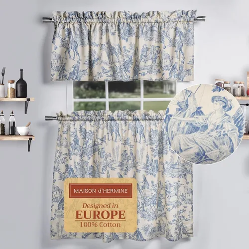 Vista 86 de Maison d' Hermine Juego de cortinas de cocina para ventanas, juego de cortinas de cocina 100% algodón, cenefas para el hogar [2 niveles