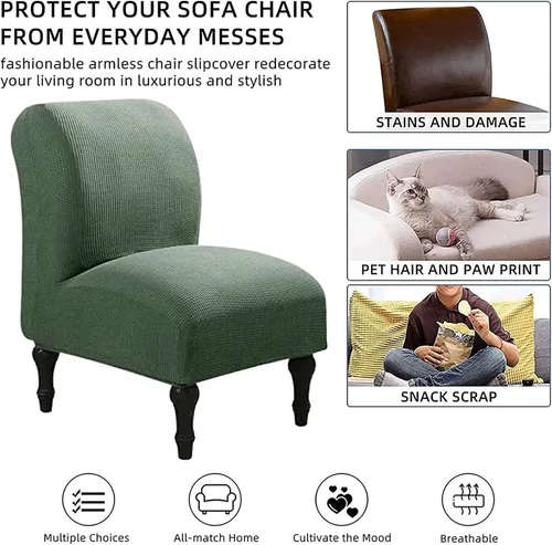 Vista 2 de Fundas elásticas para silla sin brazos, extraíbles y lavables, de elastano jacquard sin reposabrazos, protector de muebles para sala de estar, Verde