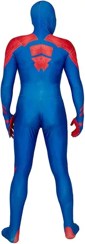 Vista 3 de Disfraz de superhéroe de Halloween nuevo en el versículo de araña, Miles Morales Zentai, disfraces de cosplay para adultos (adultos, XL, azul)