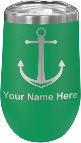 Vista 16 de LaserGram Vaso de vino de acero inoxidable de doble pared, ancla de barco, grabado personalizado incluido (negro)