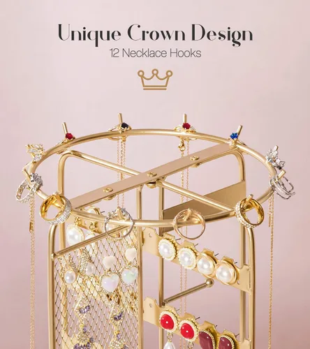 Vista 4 de Homde Soporte de joyería grande para tocador organizador de collar de aretes para mujeres modernas - Pulsera de reloj de metal Soporte giratorio que