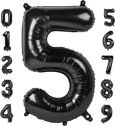 Vista 18 de Globos con números de 40 pulgadas, color negro, para decoraciones de cumpleaños de 10 a 100 años Jumbo 40In & Vibrant Color, With Hanging Holes