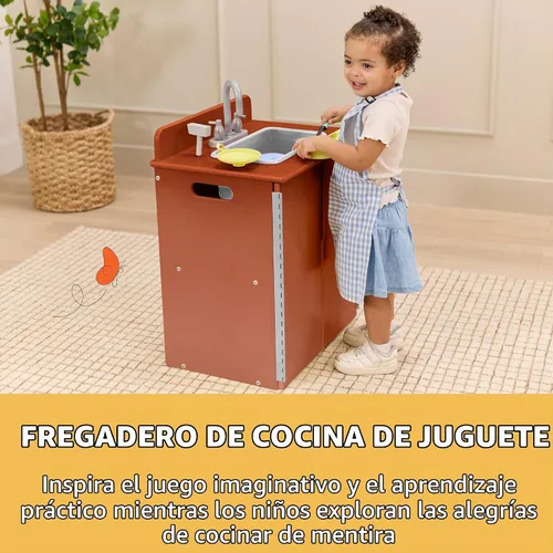 Vista 3 de Back2School Express Fregadero de cocina para niños, de madera, nogal oscuro