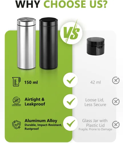 Vista 3 de OZCHIN Aluminum Storage Jar Portable Airtight Smell Proof Container Bottle Multipurpose Storage Container for Spices, Coffee & Teas 196 ml
