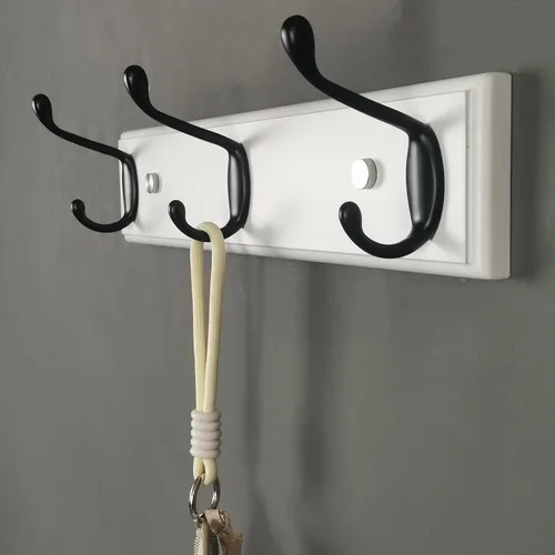 Vista 14 de Perchero de pared con 5 ganchos plateados de madera, 17.3’’, Ganchos resistentes para colgar ropa, sombrero, mochila, etc., Gran decoración moderna