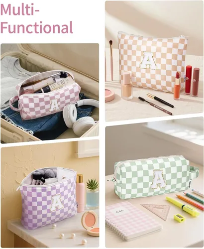 Vista 6 de Narwey Bolsa de maquillaje con inicial, regalos de graduación para adolescentes, niñas, niños y adolescentes, monograma personalizado, bonita bolsa