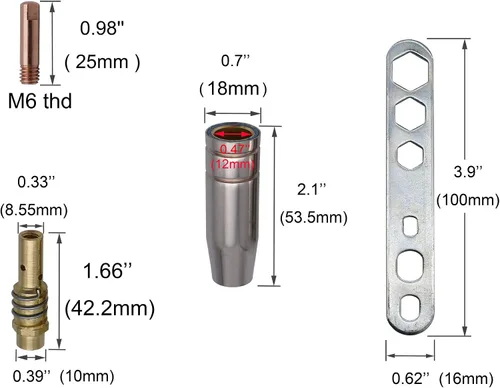 Vista 2 de Punta de contacto .03 '' 0.031 in M6 Thread/Shield cup/Tips Holder Difusor para MB15 15AK MIG Antorcha de soldadura 13 unids GZTIGWELD Contact Tip
