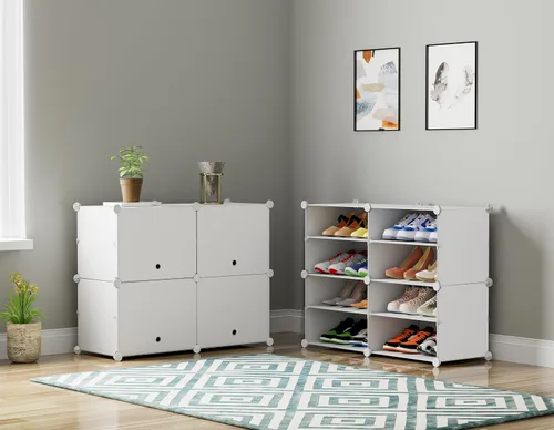 Vista 8 de HOMIDEC Zapatero de 4 niveles para almacenamiento de 16 pares de zapatos, estantes de plástico para zapatos, organizador para armario, pasillo