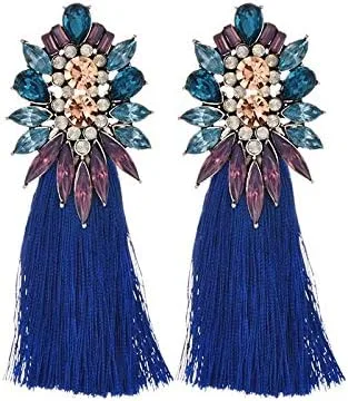 Vista 2 de Pendientes de gota vintage Pendientes de flor grande étnicos largos con borlas colgantes para mujer Mimir Eco (púrpura zafiro)
