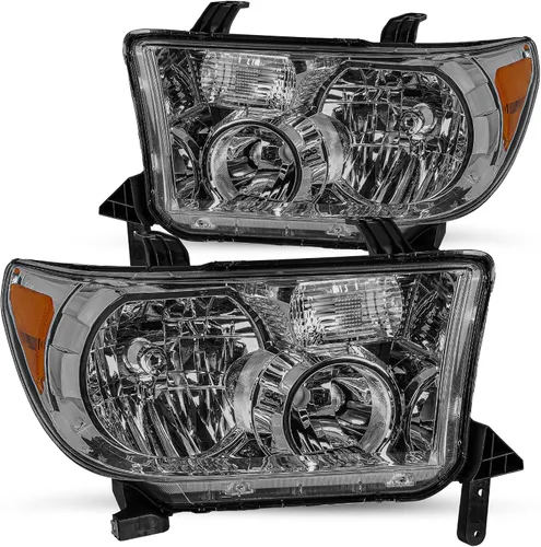 Vista 16 de JSBOYAT Conjunto de faros delanteros para Toyota Tundra 2007 2008 2009 2010 2011 2012 2013 / Reflector ámbar Sequoia 2008-2017 con lente ahumado