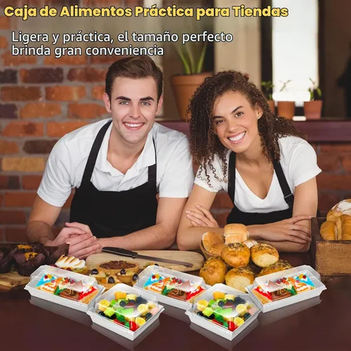 Vista 7 de Paquete de 100 cajas de papel de 2 tamaños con tapa de seguridad transparente de 5 pulgadas, cuadrado blanco, contenedor de alimentos desechable