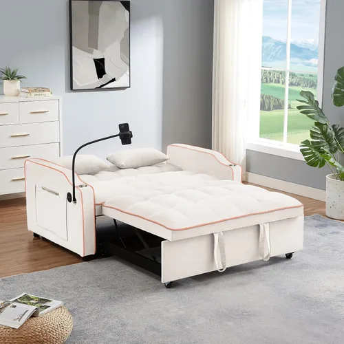 Vista 8 de JEEOEHY - Sofá cama convertible 3 en 1, sofá cama extraíble de terciopelo con puerto USB y tipo C, cómodo futón loveseat con respaldo ajustable