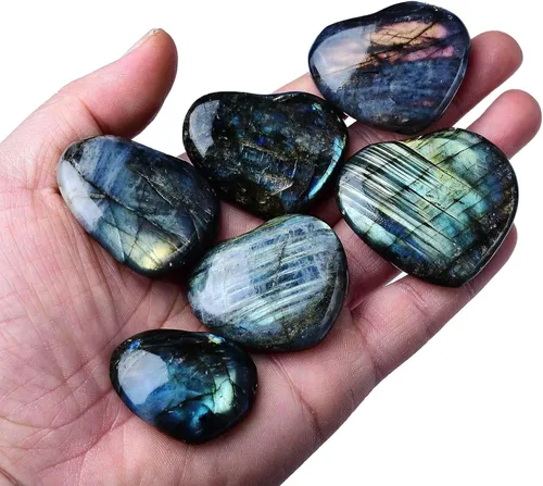 Vista 17 de Roca de Labradorita Pequeña Lámina de Labradorita Azul Pulida Piedra de Cristal de Sanación en Bloque para Meditación Regalo Decoración del Hogar