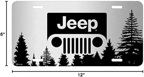 Vista 5 de iPick Image Hecho para Jeep Grill Logo Forrest Sillhouette Graphic Brush Special Aluminio Metal Placa de matrícula