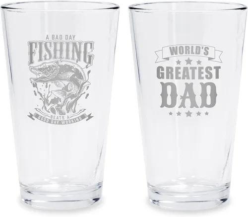 Vista 8 de Bad Bananas Regalos de pesca para hombres, vasos de cerveza de 16 onzas para pescador, regalos de pesca para papá, esposo y abuelo, juego de 2