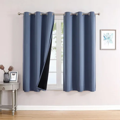 Vista 56 de ChrisDowa Cortinas 100% opacas de 63 pulgadas de largo para dormitorio con forro negro, 2 capas gruesas totalmente opacas con aislamiento térmico