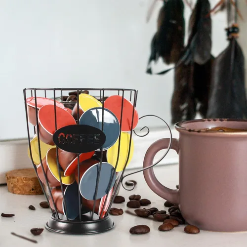 Vista 7 de Soporte para cápsulas de café, cesta de almacenamiento de barra de café, cesta de hierro para frutas, soporte para exhibición de cápsulas de café