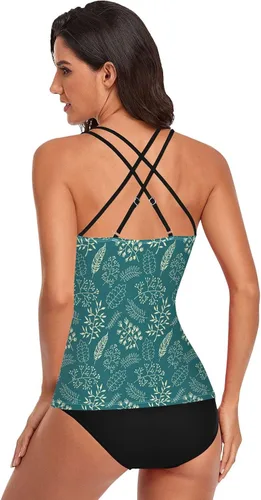 Vista 4 de Tops tankini con estampado floral para mujer, trajes de baño con cuello en V