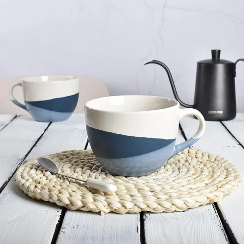 Vista 4 de Bosmarlin Juego de 2 tazas grandes de cerámica para café con leche, tazas de sopa jumbo para oficina y hogar, 18 onzas, aptas para lavavajillas