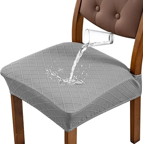 Vista 18 de Fundas de asiento impermeables para sillas de comedor, fundas para sillas de comedor y cocina (beige, 2 piezas) Jacquard Removable Machine