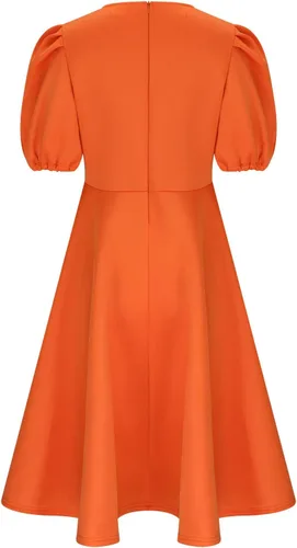Vista 4 de Uillui Vestido de talla grande para mujer, manga burbuja, cintura cónica, vestido acampanado con vuelo, vestido formal de cóctel, fiesta