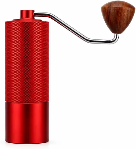 Vista 11 de Molinillo de café manual con rebaba cónica de acero inoxidable CNC, cuerpo de aluminio, mango de madera maciza, molinillo de mano ajustable portátil
