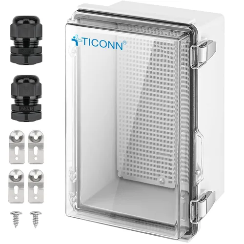 Vista 24 de TICONN - Caja de conexiones eléctricas impermeable IP67 con carcasa de plástico ABS con tapa con bisagras con placa de montaje, soportes de pared