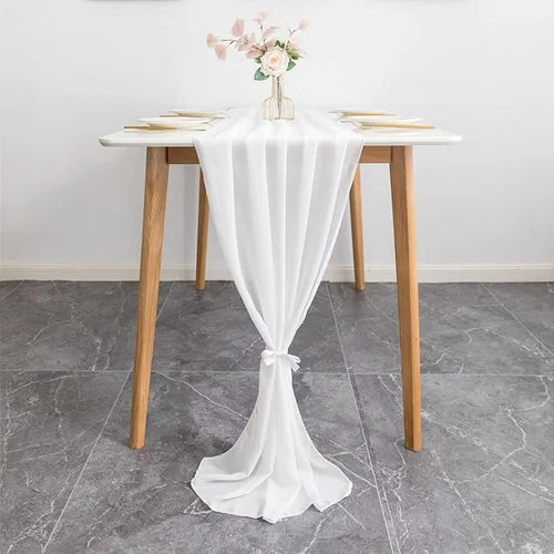 Vista 4 de Paquete de 10 caminos de mesa de boda de 10 pies de 29 x 120 pulgadas de gasa blanca para decoración romántica de despedida de soltera, fiesta