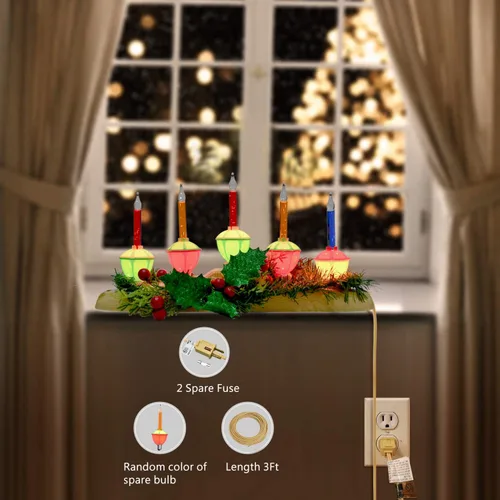 Vista 3 de Lámpara de vela de burbujas multicolor de 5 luces, velas eléctricas de ventana de Navidad con 6 luces de burbujas tradicionales (1 repuesto), vela