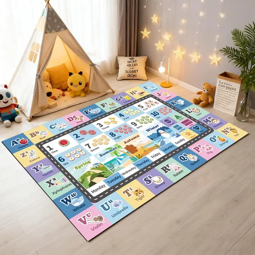 Vista 17 de Alfombra ABC infantil para sala de juegos, alfombra del alfabeto para el aula, alfombra lavable para habitación de bebé, sala de juegos, dormitorio