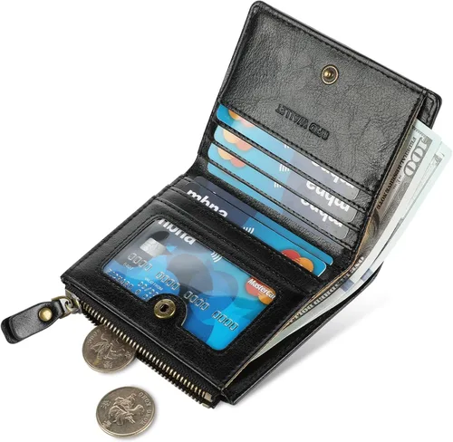 Vista 2 de Lavemi Carteras compactas de cuero ultrafinas y pequeñas para mujer, con bloqueo RFID, tarjetero para tarjetas de crédito
