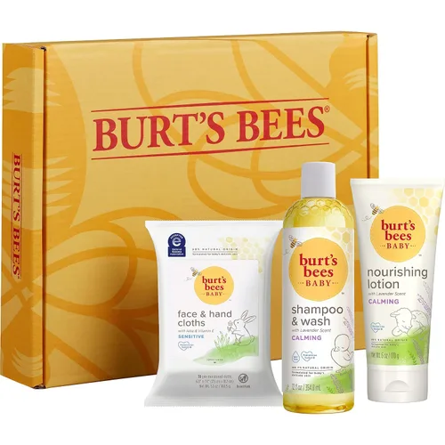 Vista 9 de Burt's Bees Set de regalo para baby showers, incluye productos esenciales para bebés, champú y lavado con lavanda, loción corporal, toallitas