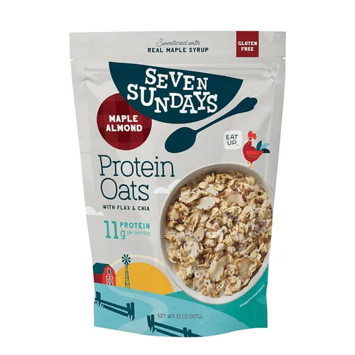 Vista 7 de Seven Sundays Avena proteica, manzana y canela, bolsa de 32 onzas (paquete de 4), avena sin gluten, 0.35 onzas de proteína reciclada, disfruta