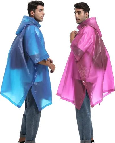 Vista 46 de Ponchos de lluvia reutilizables con capucha con cordón para adultos, abrigo de lluvia grueso impermeable, 2 paquetes