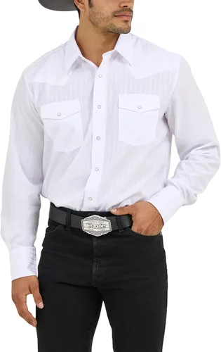 Vista 6 de Wrangler Camisa Deportiva para Hombre de Manga Larga con Botones a Presión Western de Dos Bolsillos Negro