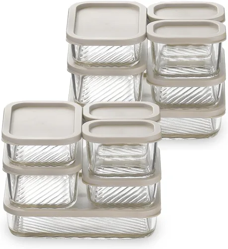 Vista 12 de EATEX Paquete de 6 recipientes de vidrio para preparación de comidas con base ranurada, 6 recipientes de almacenamiento de vidrio apilables sin BPA