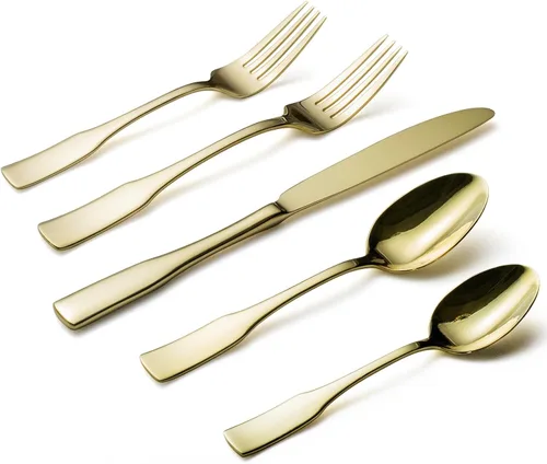 Vista 12 de Alata Kate Black Mirror - Cubiertos de 45 piezas con juego de utensilios para servir utensilios, servicio para 8, cubiertos de acero inoxidable