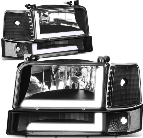 Vista 9 de DNA MOTORING Par de faros delanteros de barra de luz LED dual compatibles con 92-96 F150 F250 F350 Bronco, negro/ámbar, HL-LB-F15092-6P-BK-AM