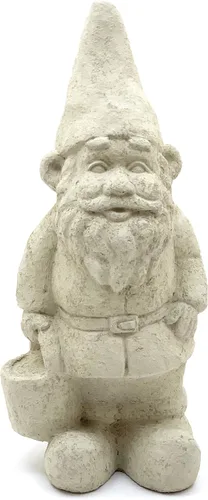 Vista 16 de Gnomo de jardín con maza: estatua de piedra sólida y duradera con textura vintage. Sellado para exteriores. Hecho a mano en Estados Unidos. Antiguo