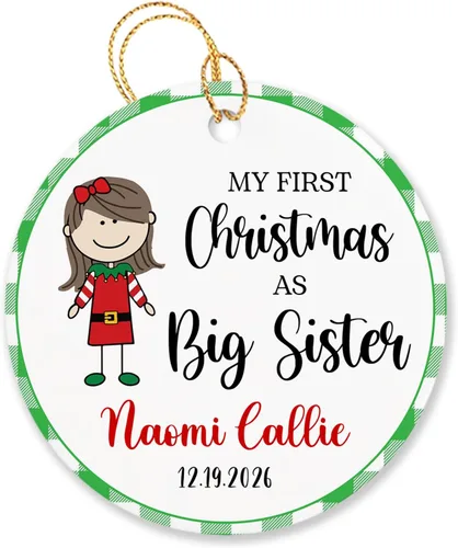 Vista 15 de Adorno de Navidad personalizado de segundo regalo para bebé, hijo, hija, nombre personalizado, reno, corona de bebé, adorno de Navidad 2025, adorno