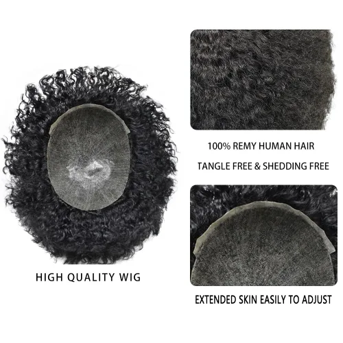 Vista 7 de LYRICAL HAIR Afro Toupee 360 unidades de cabello afro ondulado para hombres negros, sistema de reemplazo de inyección de poliuretano de piel fina